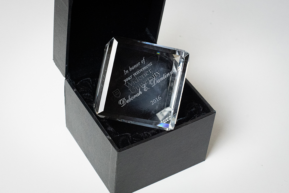 employee recognition presentation picture of crystal etched cube