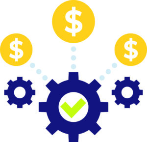 illustration image of gears with dollar signs conveying cost effectiveness